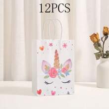 12/18/24/36pcs Unicorn Party Favor Bags, Unicorn Party Candy Gift Bags With Handles, Suitable For Birthday Party Gifts Packaging Decoration