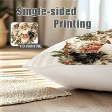 MEMNUN 4 Stück Weihnachts-Vintage-Muster mit Weihnachtsmann, Rentier, Katze auf Polyester Kissenbezügen [ohne Kissenfüllung], 45 x 45 cm, [einseitiger Muster] Frohe Weihnachten Kissenbezüge für Sofa, Bett, Wohnzimmer, Schlafzimmer, Auto, Büro, Hotel Dekoration, Weihnachtsgeschenke für Familie und Freunde