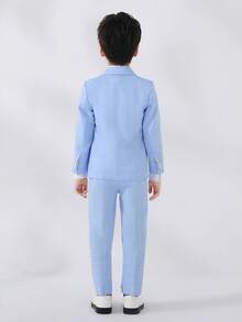 3pcs Boys Plaid Suit Set - Jacket, Pants And Bow Tie, Suitable For Spring And Autumn - Blue - View 5