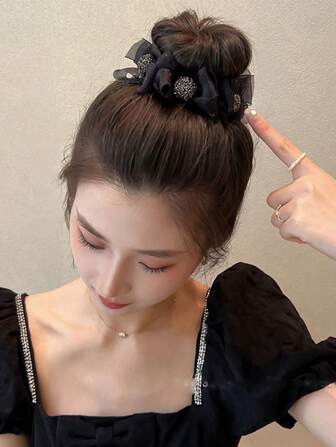 1个优雅时尚发髻固定发夹，蝴蝶装饰发饰，适合日常佩戴和派对，爪夹，发爪，发夹，发卡，发夹，发饰，秋季时尚，蝴蝶结，可爱