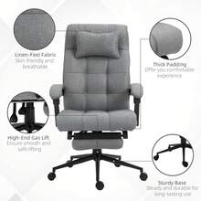Vinsetto Office Chair, Computer Chair With Adjustable Height, Head Pillow, Footrest For Home, Light Grey - 淺灰色 - View 7