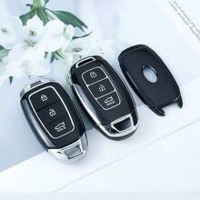 TPU材质汽车钥匙遥控器保护套，兼容现代Santa Fe、I30、Ix35、Encino、KONA、Solaris、Carnival、Sonata、Azera、Grandeur、Elantra、Accent等车型 - 防摔防尘，带钥匙扣，保护您的无钥匙进入遥控器 - 3按鍵 - 查看 6