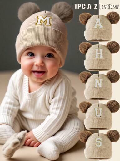 1 peça chapéu de malha com letras de A a Z para recém-nascidos, gorro infantil para meninos e meninas, acessórios infantis, chapéus elásticos para crianças de 0 a 3 anos, chapéu para meninos e meninas, presente de aniversário para inverno e primavera