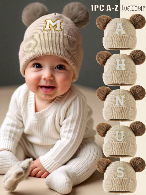 1 peça chapéu de malha com letras de A a Z para recém-nascidos, gorro infantil para meninos e meninas, acessórios infantis, chapéus elásticos para crianças de 0 a 3 anos, chapéu para meninos e meninas, presente de aniversário para inverno e primavera