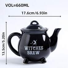 1 Set di stoviglie in ceramica a tema strega, inclusi: ciotola per zuppa a doppia ansa a forma di calderone con coperchio e cucchiaio, tazza da tè di grande capacità dallo stile dark magic, teiera carina a forma di strega, adatto per raduni quotidiani, decorazioni per feste, regalo in stile gotico