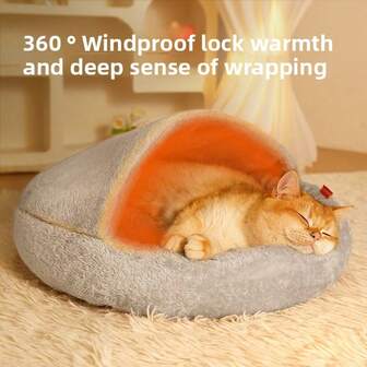 1pc Cat/Dog Bed, Warm Plush Material Semi-Enclosed Pet Nest For Small Cats/Dogs, Non-Slip Bottom, Suitable For Small Pets In Autumn/Winter