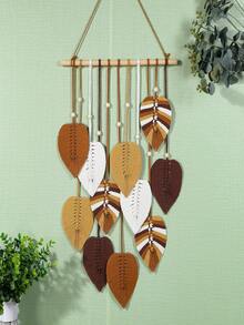 1 pieza Tapiz tejido a mano con hojas, decoración bohemia de pared con flecos, para habitación de niños, decoración de pared del dormitorio