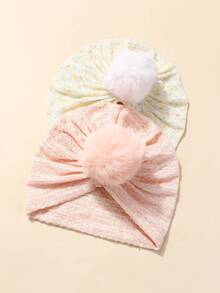 2pcs/Set Soft & Cozy Pink Cute Baby Beanie & Headband Set, Suitable For Daily Wear All Seasons - Multicolor - View 4