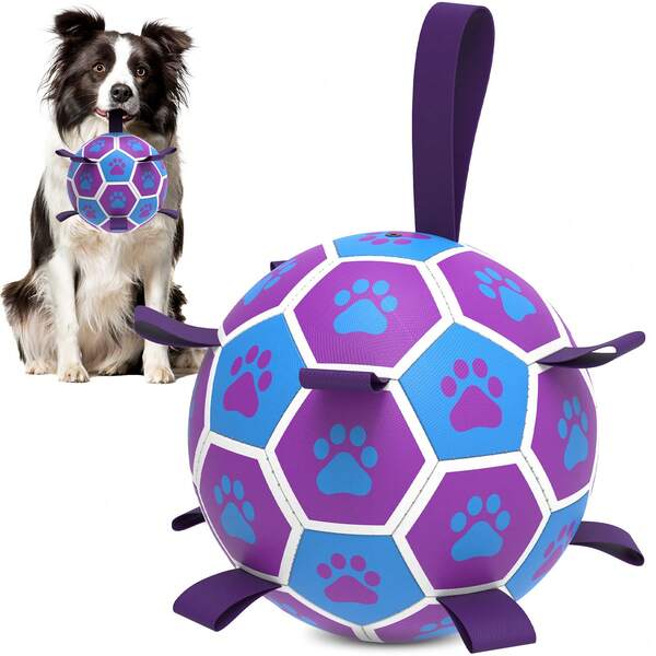 Durable Paw Print Football Dog Toy With Nylon Strap And Hand Pump Perfect For Indoor And Outdoor Chewing Teeth Cleaning Interactive Play And Summer Birthday Gift For Pets