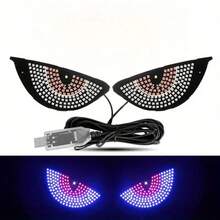 YITUMU 2 pezzi Luci per auto a LED con occhio di diavolo per Ognissanti - Lampade decorative per atmosfera alimentate tramite USB con 11 modalità di lampeggio, luce rossa/blu/bianca inquietante, facile installazione per auto, SUV e camion