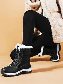 New Style Plush And Warm Outdoor Snow Boots For Cold Winter, Large Size Women's Shoes, Fashionable High-Top Hiking Boots, Women's Lace-Up Boots - 黑色 - 查看 8