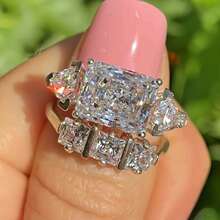 2pcs/Set Luxury White Gold Plated Women's Geometric Zirconia Elegant Fashion Wedding Rings, Valentine's Day Gift