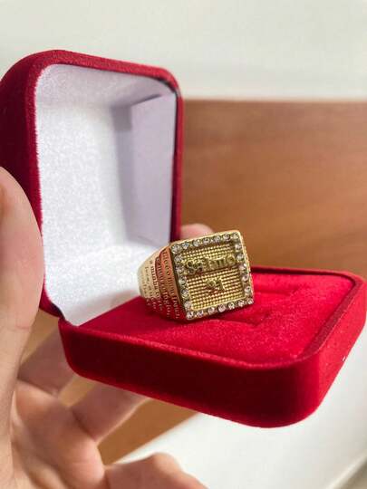 Anel masculino moeda antiga tamanho ajustável cravejado