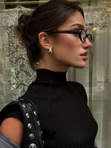 1 Pair Women's Full-Frame Oval Retro Style Eyeglasses, Transparent Lenses, Suitable For Daily Wear, Commuting, And Study. - Multicolor - View 2