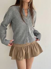 Cárdigan de mujer de un solo pecho, de manga larga, elegante y vintage, suéter sólido de lana tejida para otoño e invierno, básico para volver a la escuela y estilo Y2K