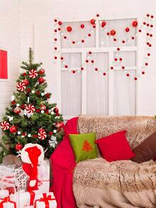 2pcs-Red & White Felt Ball Garland,Christmas Pom Pom Garland, 30 Colorful Pom Pom Garland Decoration, Boho Style For Wall Decoration, Thanksgiving Decoration Felt Ball Garland Red & White Felt Ball Garland Garland Hanging Supplies,Red White Pompom Bead Ornament String Banner Garland