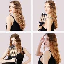 Three Barrel Curling Iron Wand Hair Waver, 1 Inch Ceramic Tourmaline Triple Barrels, Beach Wave Hair Curler, With Dual Voltage Crimper Hair Tool