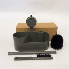 1 套吸盘马桶刷架，灰色，含缝隙刷，壁挂式，无需钻孔，带孔沥水架