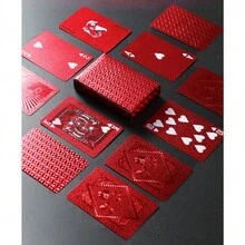 Color Poker Cards(Red/Black/Silver) Plastic Waterproof Playing Cards, Deck Of Cards,Women's Pool Poker Cards,Suitable For Family Gatherings And Beach And Swimming Pool Party Poker Card - 紅色 - 查看 4