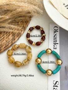 3pcs/Set Vintage Boho Thick Multi-Layer Acrylic Beaded Bracelet, Fashion Luxury Accessory For Women, Couples, Party, Daily Wear