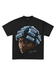 Gros T-shirt à col rond à manches courtes confortable pour hommes - Negro - Ver 2