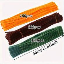 Thân cây nhung lông cao cấp - 300 cành dùng để trang trí bó hoa hướng dương và hoa trang trí nhà cửa, que xoắn dùng để tự làm bó hoa hướng dương Thân cây nhung lông thủ công - Vàng + Nâu + Xanh Cỏ - Xem 3