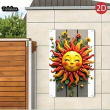 2D Flat, 1pc Trebalena Vintage Embossed Aluminum Tin Sign - Vibrant Sun With Roses & Cheerful Face Metal Wall Art, Whimsical Garden Decor For Outdoor Living Spaces, Porch, Garage, Home, Bar, Club, Farm - No Electricity Needed, Outdoor Decor, Porch Decoration, Retro Style, Farmhouse Style, 2D Flat - 彩色 - 查看 4