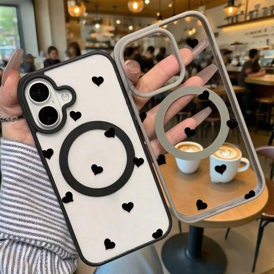 Made From TPU, This Transparent Lightweight Case Features A Bold Black Heart Design For A Stylish And Playful Touch. It Provides Full Coverage For The Camera And Buttons. Available In Multiple Colors. Compatible With 11, 12, 13, 14, 15, 16 Pro Plus ProMax Series. - 粉色 - 查看 1