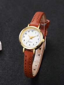 1 件女士优雅简约小表盘石英腕表，时尚别致（不含表盒） - 棕色 - 查看 5