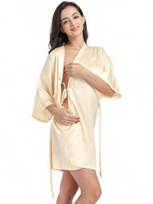 Damen Satin Kimono Braut Badmantel mit Goldenem Glitzer, Gürtel für Hochzeit Party, Brauttag Morgenmantel