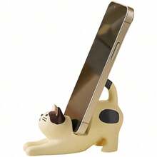 Stretching Cat Phone Holder, Desktop Decor Artwork, Phone & Tablet Stand, Black, White Resin, Both Black Cat And White Cat Are Good Cats