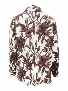 Koszula z długim rękawem w stylu retro z francuskim nadrukiem kwiatowym, wysokiej jakości estetyka z nadrukowaną kolorystyką, złote guziki i rękaw typu latarnia dla eleganckiego efektu, minimalistyczna i szykowna, odpowiednia do codziennych dojazdów do pracy/nieformalnych spotkań/randek, wiosna/jesień