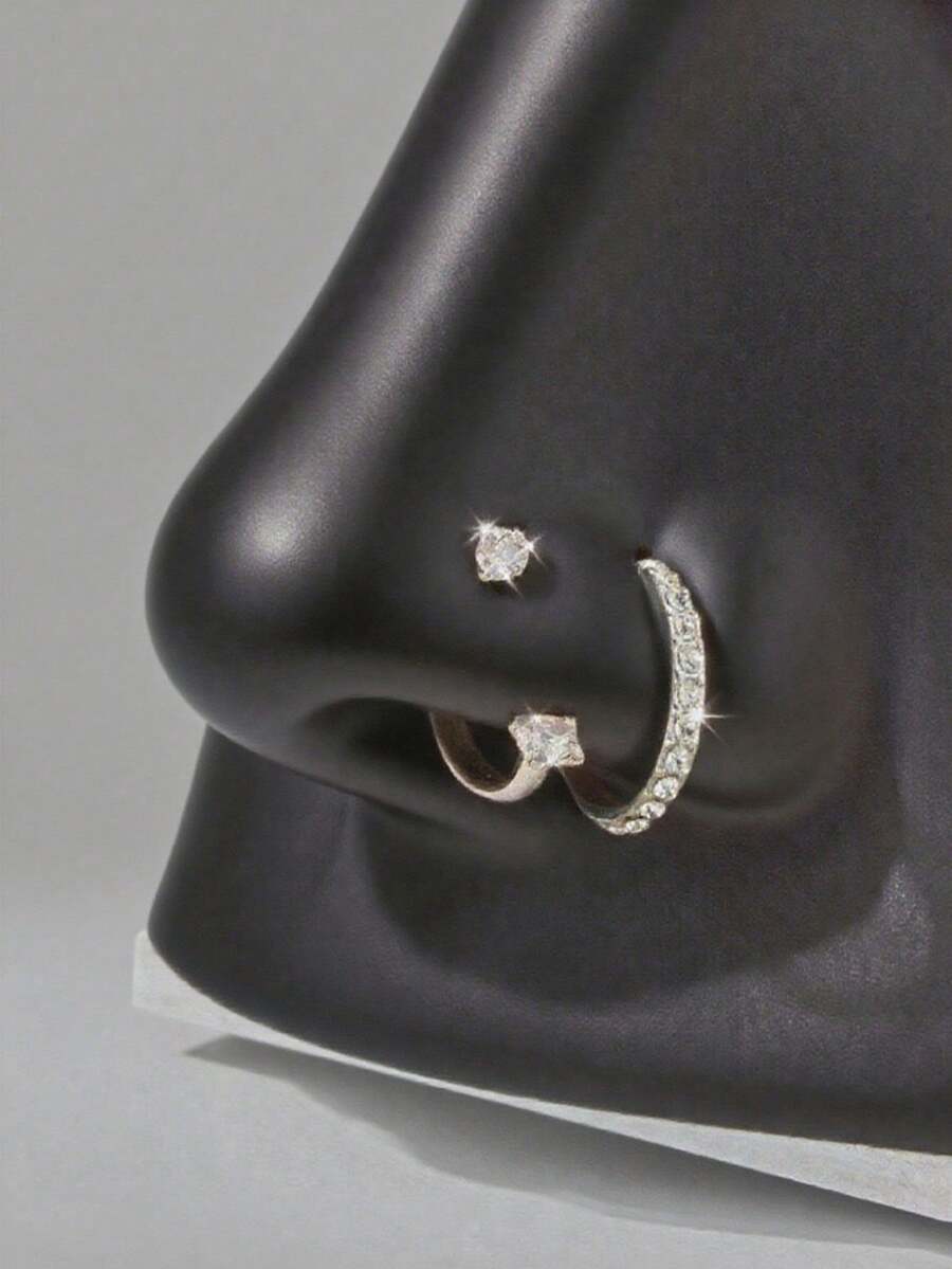2pcs Nose Ring, Stainless Steel Nose Hoop Ring Horseshoe Nose Ring, 18G Zirconia Nose Rings For Woman Man, Fashion Septum Lip Eyebrow Helix Daith Ear Piercing Jewelry, All-Season Accessories, Perfect Birthday Gift