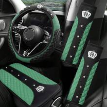 4 Stücke Krone Künstlicher Diamant Glitzer Mode PU Leder Rutschfeste Ohne Innenring Lenkradabdeckung Set Passend für 37-38CM Lenkrad Auto Zubehör