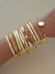 17KM 12/7/5 piezas Conjunto de brazaletes y pulseras de metal con ruedas gruesas, Conjunto de pulseras para mujeres, Joyería de pulseras apiladas para mujeres, Conjunto de brazaletes con ruedas gruesas