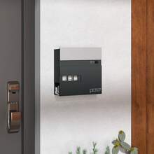 HOMCOM Wall Mounted Post Box With Viewing Window, 2 Lock, Modern Galvanised Steel Mailbox With Copper Core, Weatherproof Letterbox For Outdoor Use, Easy To Install, Charcoal Grey - 灰色 - 查看 1