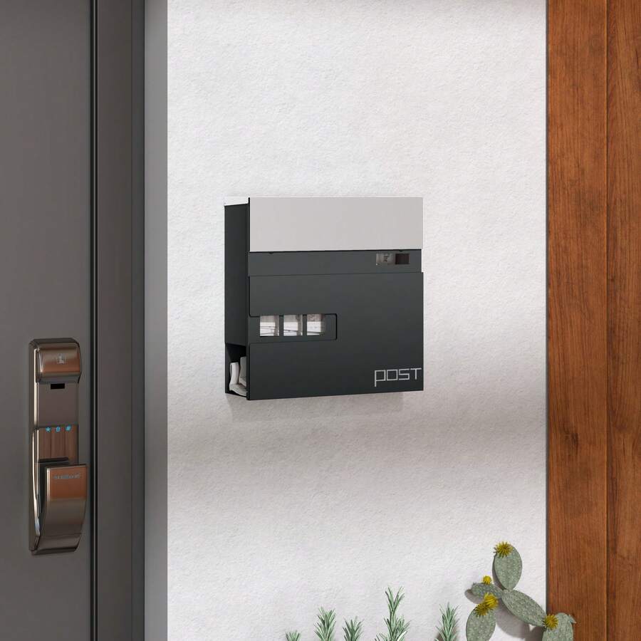 HOMCOM Wall Mounted Post Box With Viewing Window, 2 Lock, Modern Galvanised Steel Mailbox With Copper Core, Weatherproof Letterbox For Outdoor Use, Easy To Install, Charcoal Grey - 灰色 - 查看 1