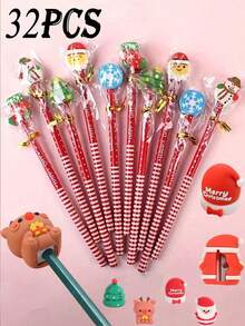 52 Stück Weihnachts-Cartoon-Bleistifte mit Radiergummis, Preisgeschenke Zeichenstifte, kreative Schreibwaren, Skizzen für Studenten, Zeichenstifte, HB-Stifte zum Schreiben lernen für die Schulanfang, kreative Schülerbedarfe, Büroartikel für Lehrer, geeignet als Urlaubsgeschenke (zufällige Stile) - Verschiedenfarbig - Übersicht 12