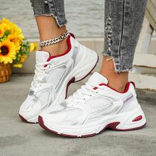 Women's Lace-Up Casual Sneakers - Breathable Fabric Toe Cap, Cushioned And Comfortable Lightweight PVC Sole, Stylish And Simple Design, Wear-Resistant And Non-Slip, Suitable For Indoor, Vacation And Daily Wear / Special Price Comfortable Shoes - 紅色 - 查看 4