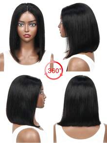 即戴式假发，真人发丝，6x4预剪蕾丝前假发，预拔毛透明蕾丝闭合假发，180%密度，适合女性 - 自然色&黑色系 - 查看 3