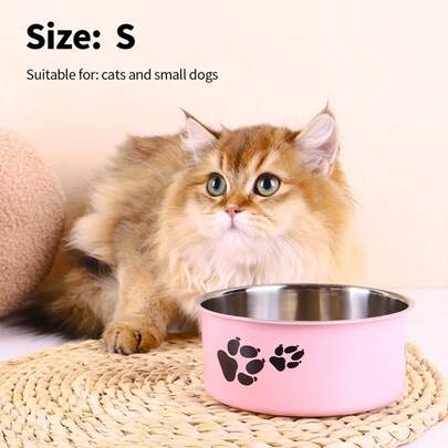 Supet Uma tigela de animais de estimação com Pegada de Desenho Animado, Tigela de Aço Inoxidável Anti-derrapante para Cães Pequenos e Médios, Uso Interno e Externo