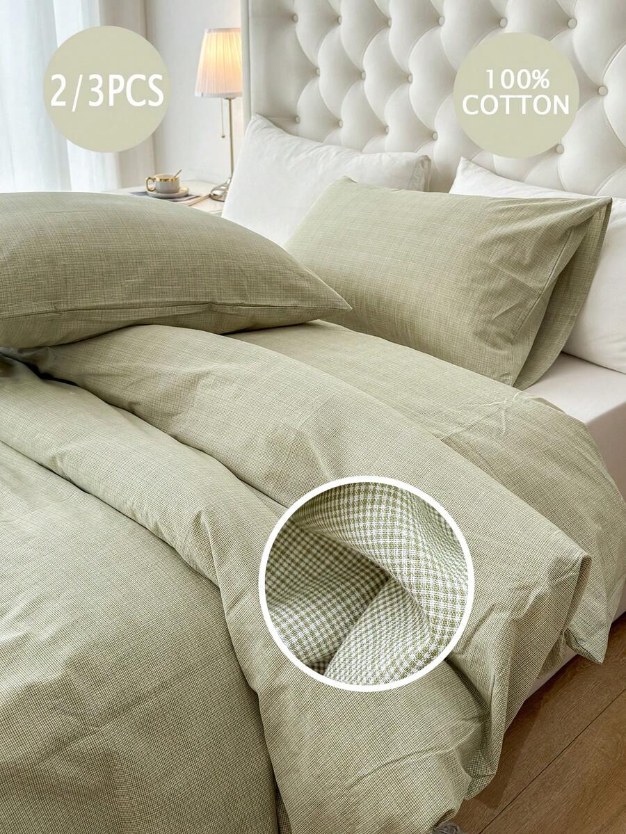 Bộ ga trải giường và vỏ gối 2/3 món chất liệu pha lanh, thiết kế sọc và kẻ caro tối giản (1 vỏ chăn, 1/2 vỏ gối), không kèm ruột chăn, thích hợp cho ký túc xá, phòng ngủ, phòng khách. - Nhiều màu - Xem 1