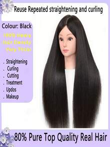 带真人头发的模特头 80% 26 英寸头发模特头，可在娃娃头上练习发型设计，配有夹子和工具，美容模特头（#4 无化妆） - 紫紅色 - 查看 16