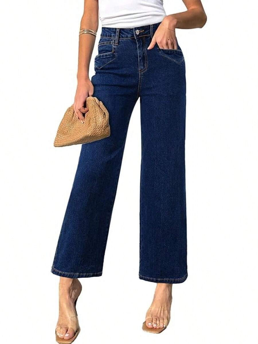 Sidefeel Wide Leg Jeans Straight Leg Denim Pants Zimbaplatinumhalloween - 深藍色 - 查看 1