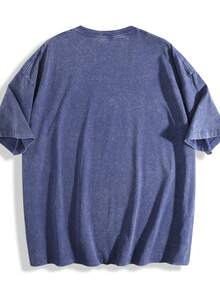 Lines T-Shirts, Fashionable Retro Men's T-Shirt , 230g Heavyweight Cotton, Dropped Shoulder Design, Unisex, Suitable For All Seasons, Ideal For Casual Occasions, Gift For Boyfriends, 100% Pure Cotton, Streetwear Designed For Young People, Perfect Gift Between Friends, Men's Clothing - 藍色 - 查看 2