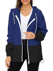 Packable Waterproof Lightweight Women's Rain Jackets With Hood Windbreaker - Navy Black - View 1
