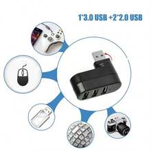 High Quality High-Speed 3-Port Rotating USB 2.0 Hub For Laptop For PC Hub USB Rotate Splitter Mini Adapter 3 Ports, Ideal For RV Outdoor Laptop Notebooks And PC Use, Portable & Durable, Black