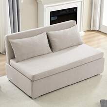 Puremind Modern Queen Size Loveseat Sofa Bed, 2 In 1 Convertible Linen Fabric 2-Seater Sleeper Sofa Couch With Cushions - 米色 - 查看 5