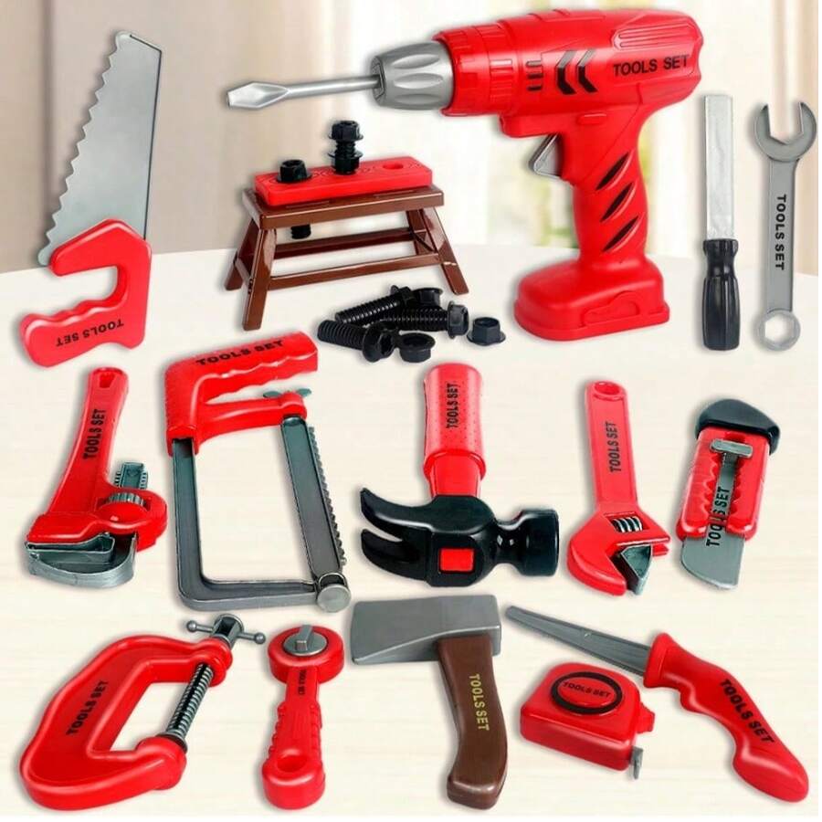 一套儿童维修工具箱,一套逼真的维修工具,例如钻头和撬锁器,作为送给孩子的生日礼物 - 彩色 - 查看 1