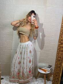 Women's Long Skirt With  Print - trắng - Xem 2